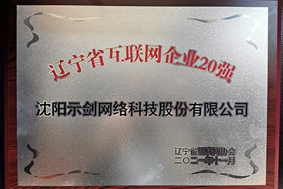 沈阳示剑网络科技股份有限公司荣获辽宁省互联网企业20强荣誉称号！